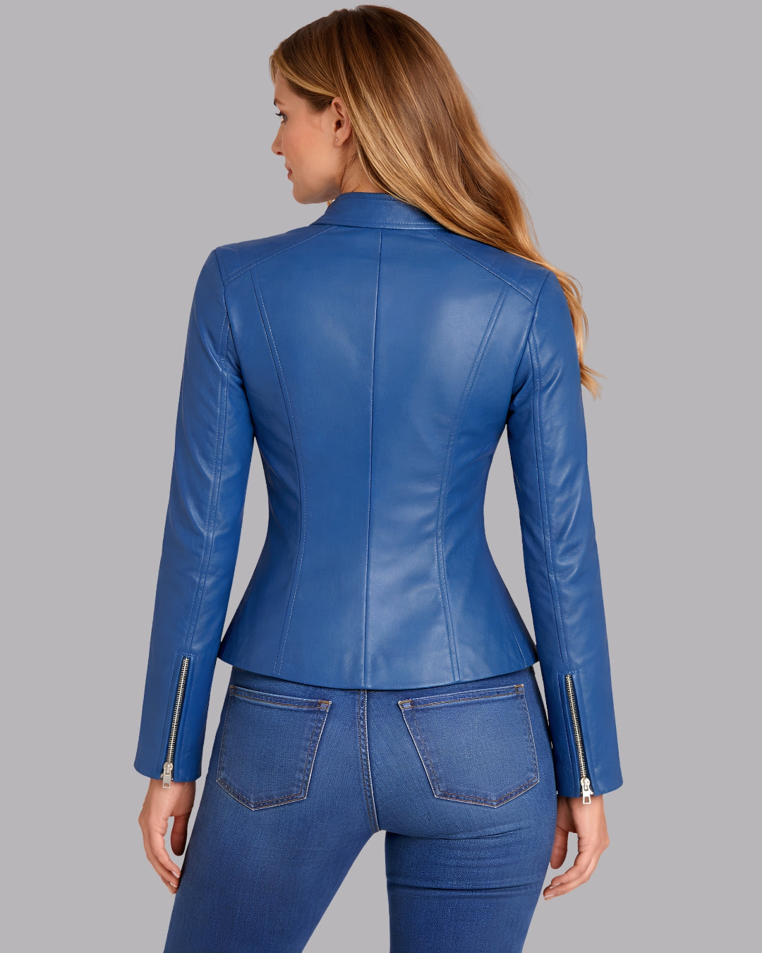 Azure Luxe Women’s Leather Jacket