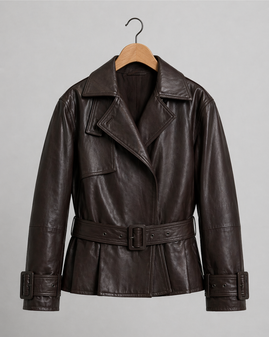 Monroe Espresso Belted Leather Jacket