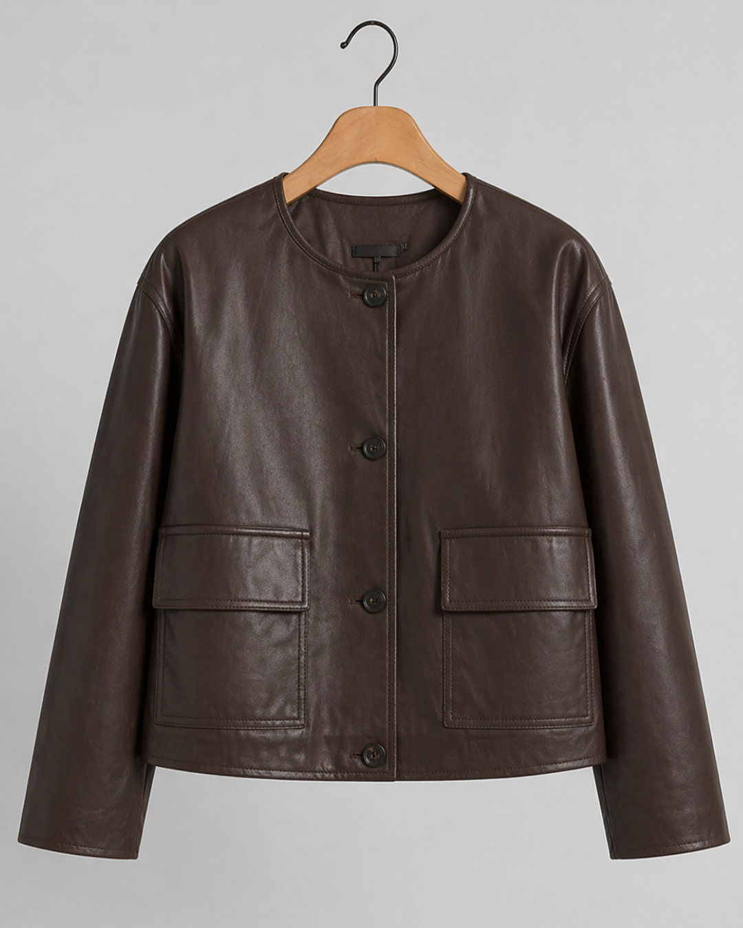 Espresso Minimal Leather Jacket