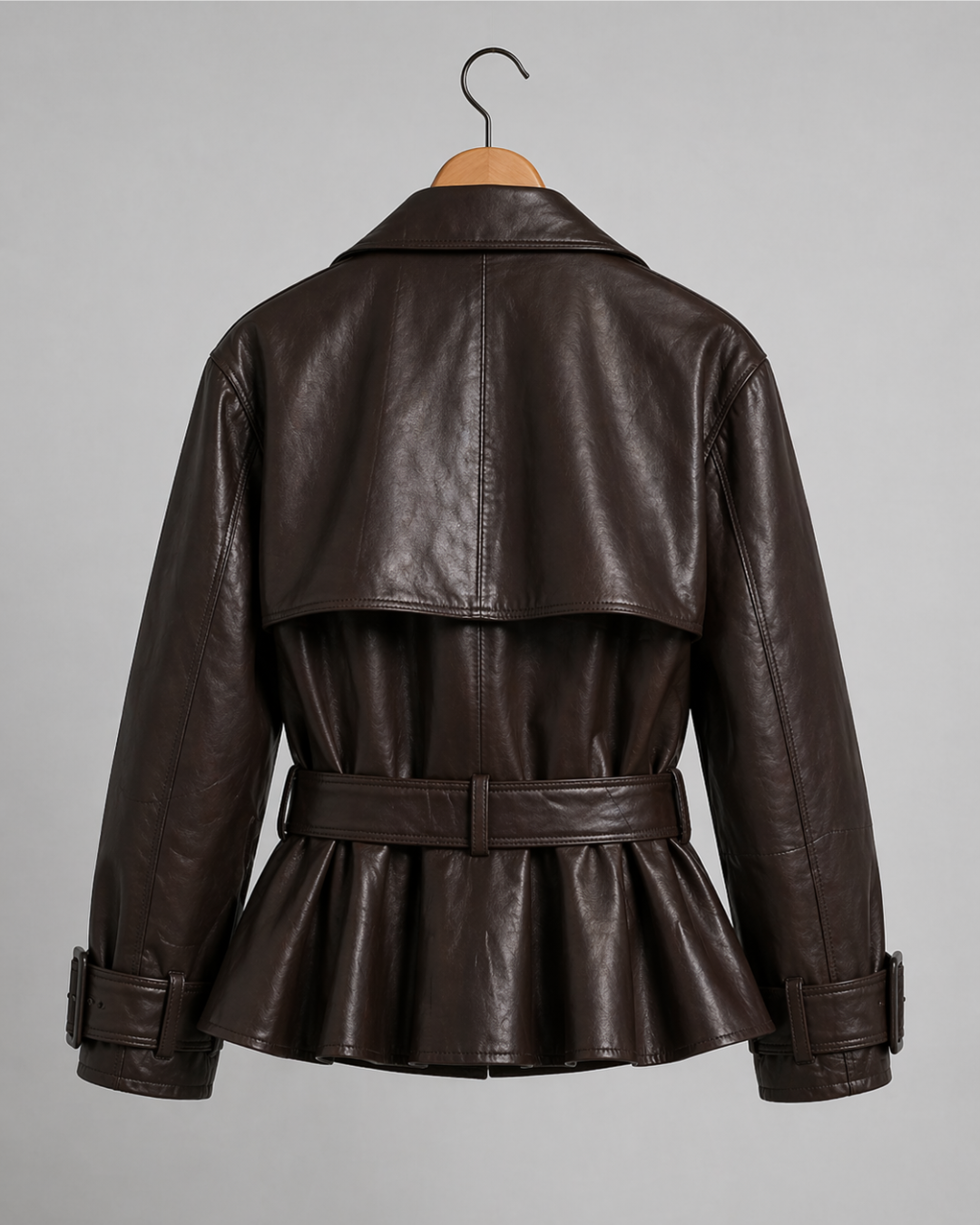 Monroe Espresso Belted Leather Jacket
