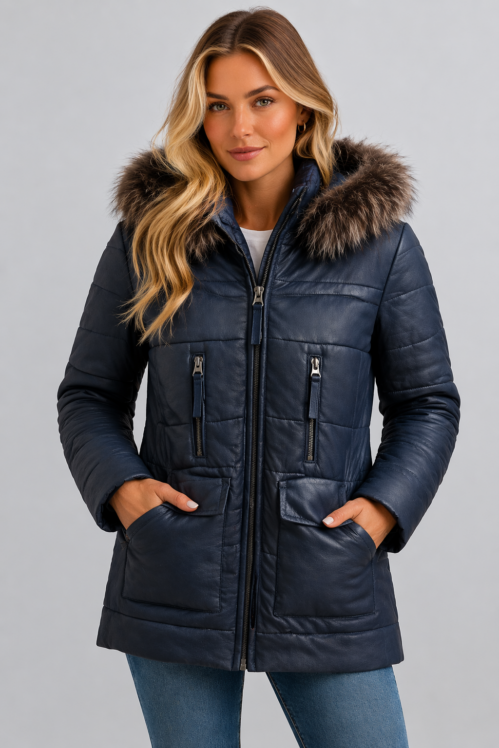 Midnight Frost Leather Parka