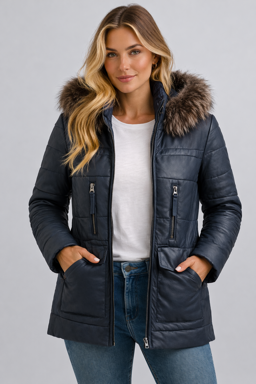 Midnight Frost Leather Parka
