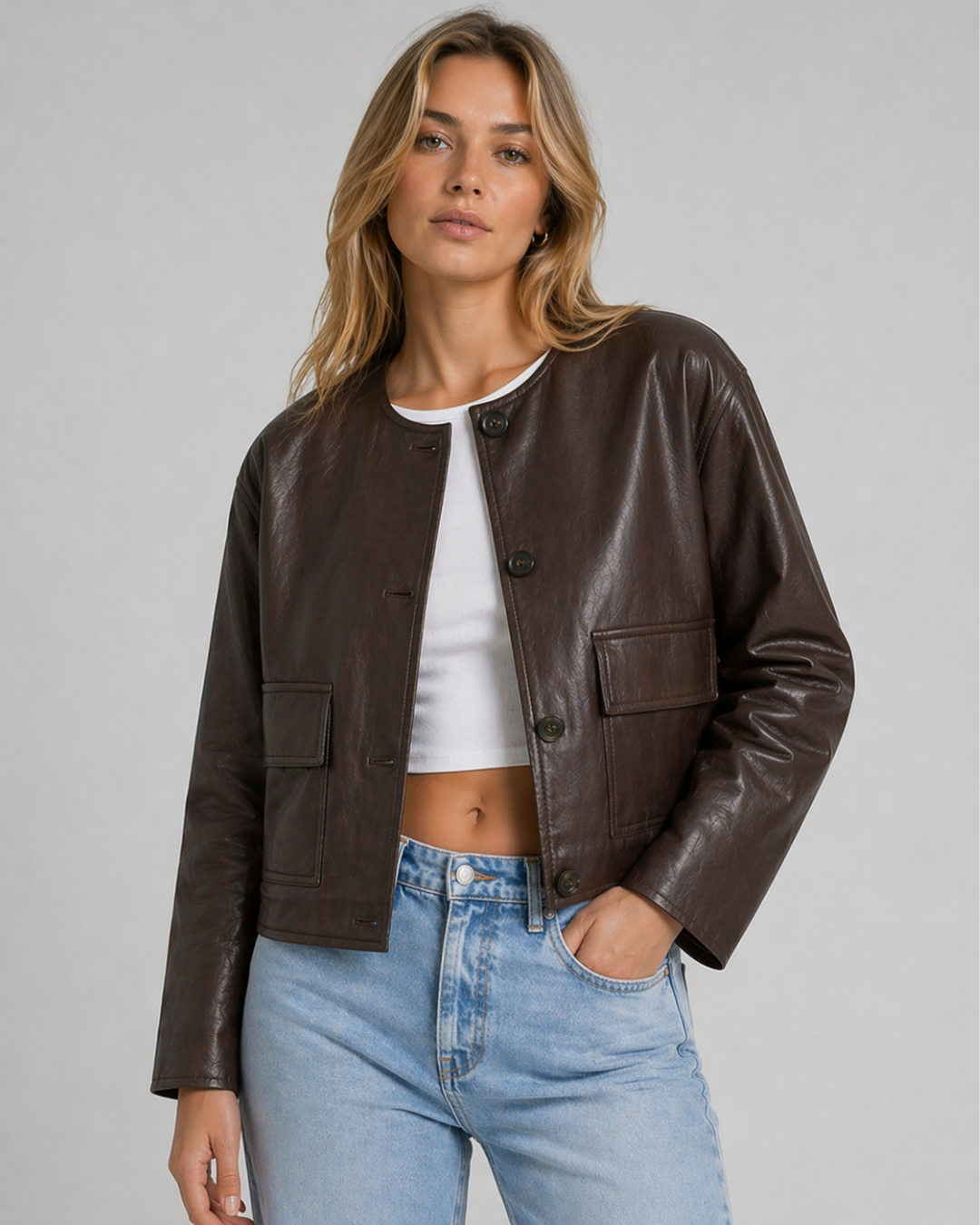 Espresso Minimal Leather Jacket