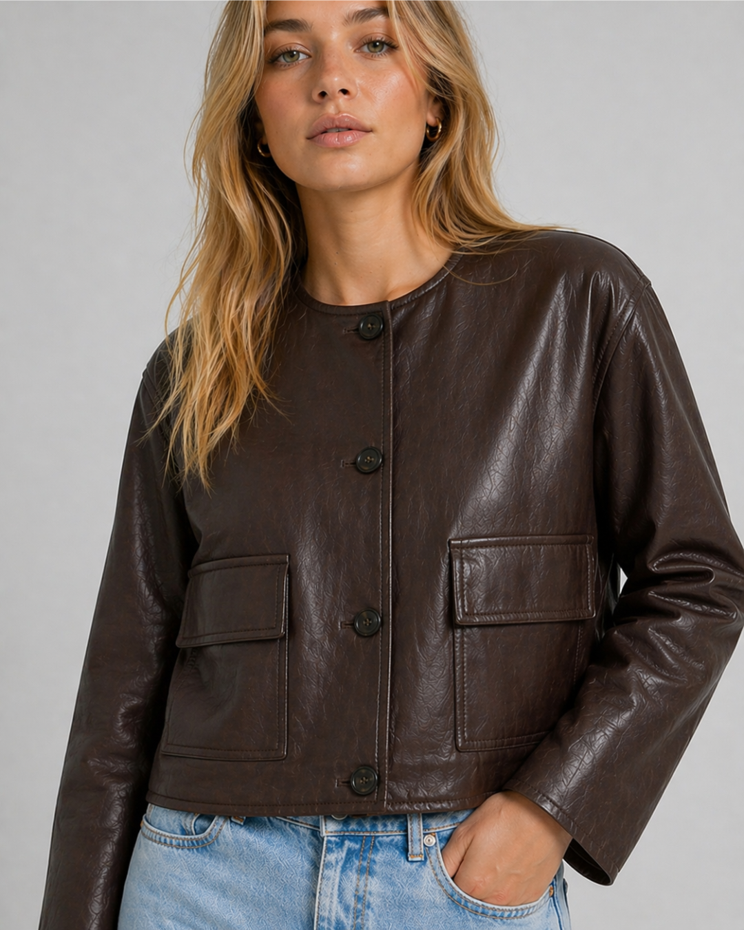 Espresso Minimal Leather Jacket