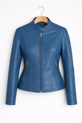 Azure Luxe Women’s Leather Jacket