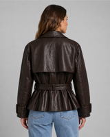 Monroe Espresso Belted Leather Jacket