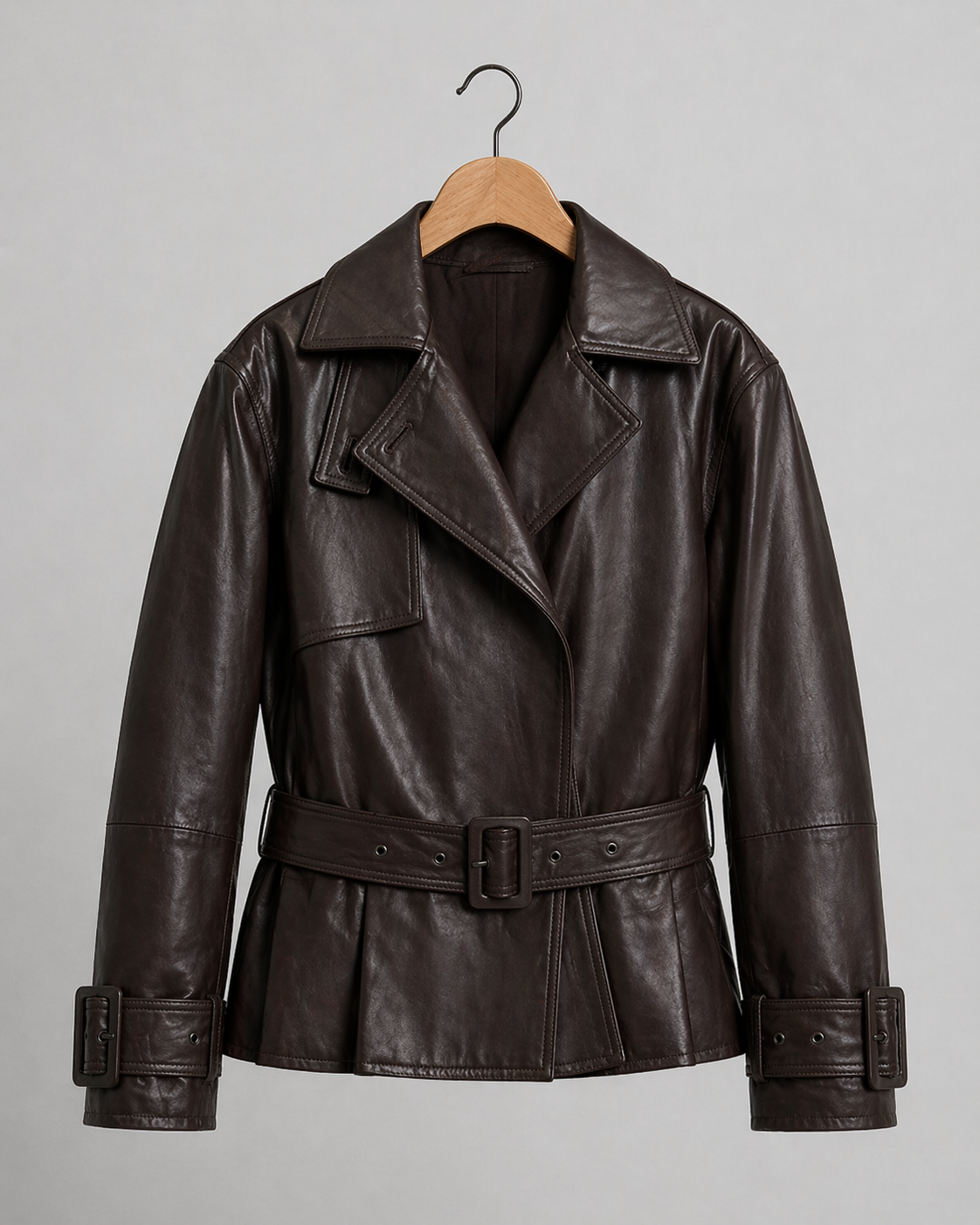 Monroe Espresso Belted Leather Jacket