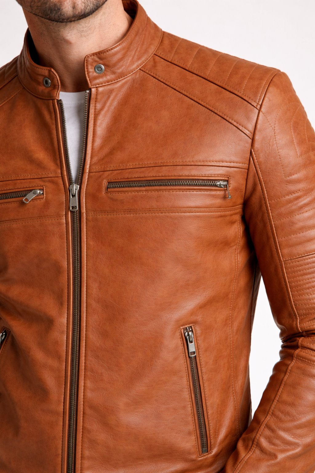 Ridge Tan Moto Leather Jacket
