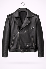 Classic Black Belted Biker Jacket