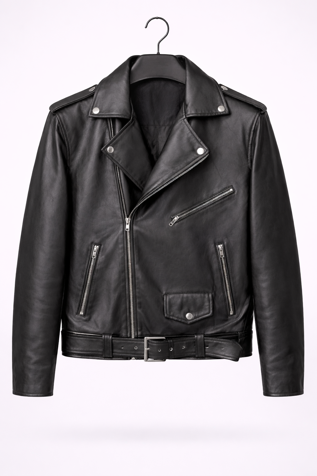 Classic Black Belted Biker Jacket