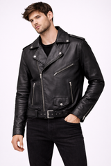 Classic Black Belted Biker Jacket
