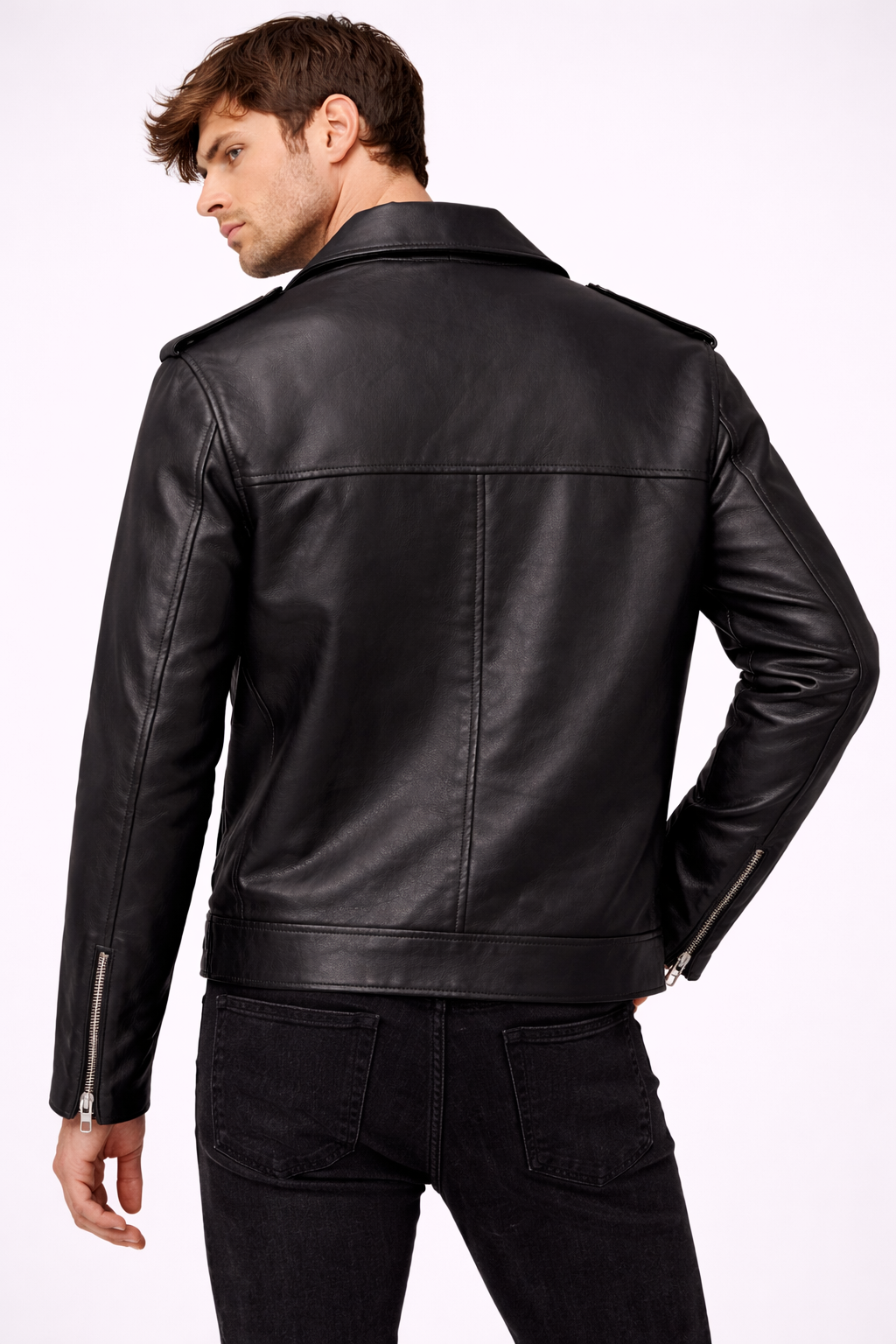 Classic Black Belted Biker Jacket