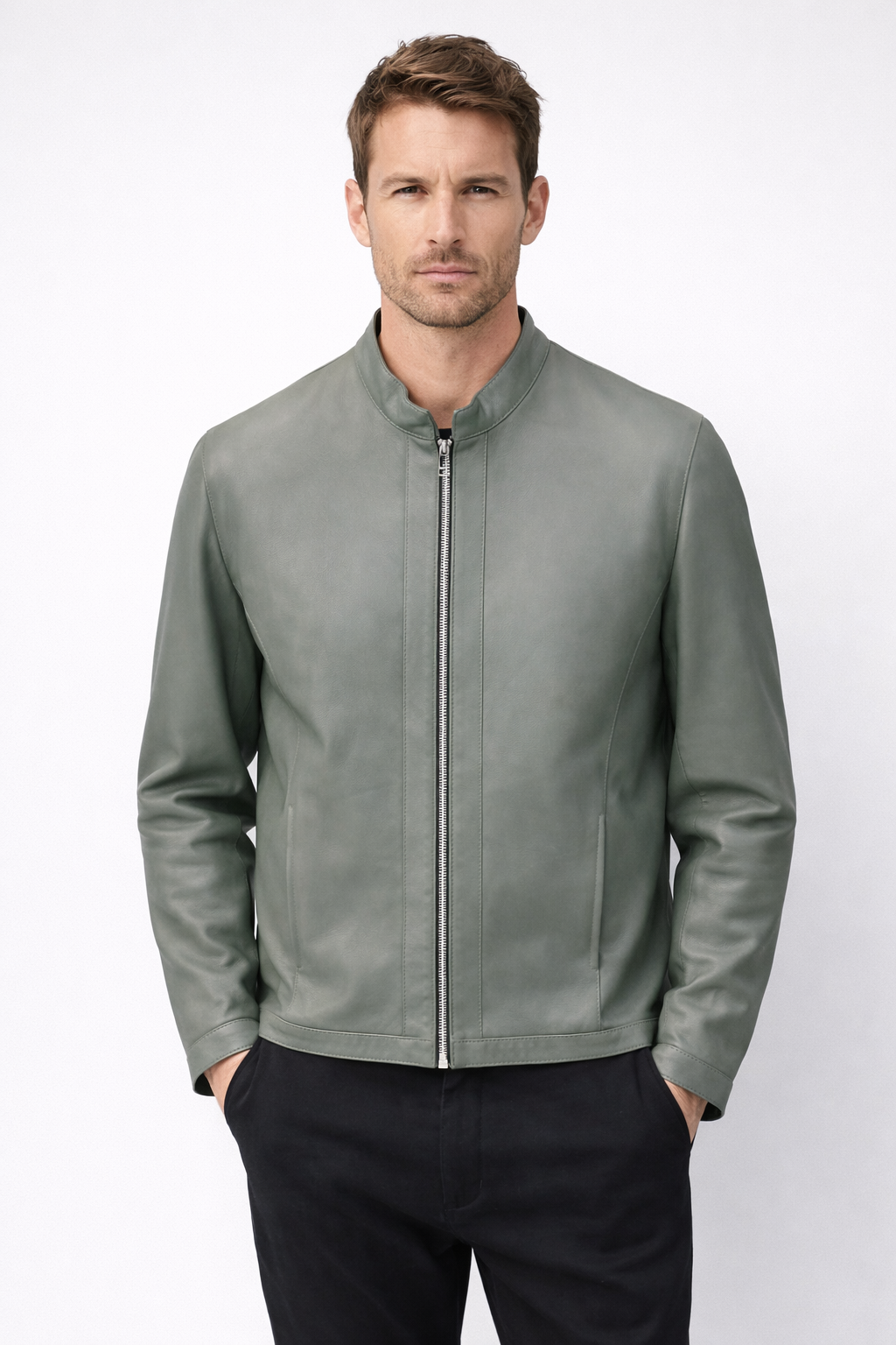 Minimal Olive Green Jacket – Slim Fit