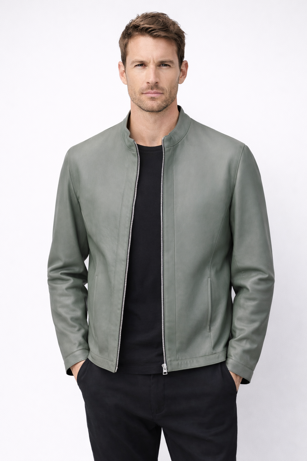 Minimal Olive Green Jacket – Slim Fit