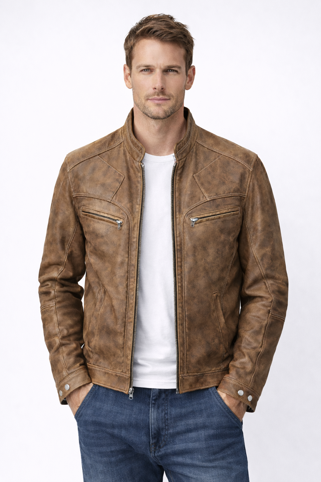 Vintage Brown Distressed Jacket – Slim Fit