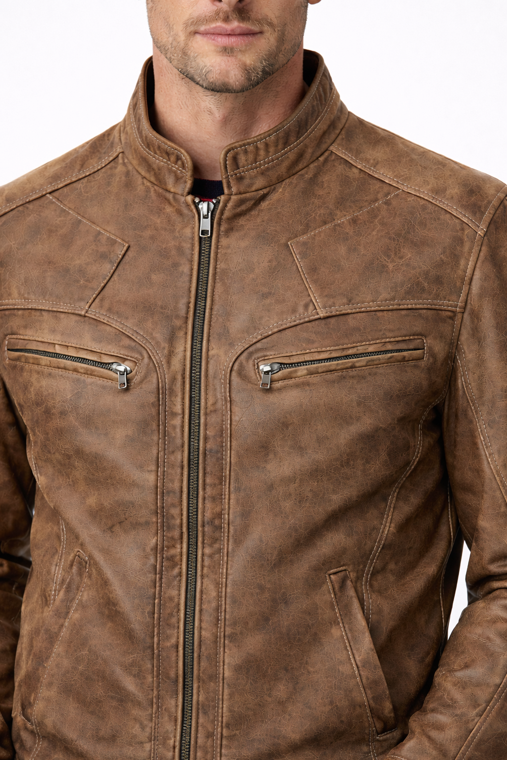 Vintage Brown Distressed Jacket – Slim Fit