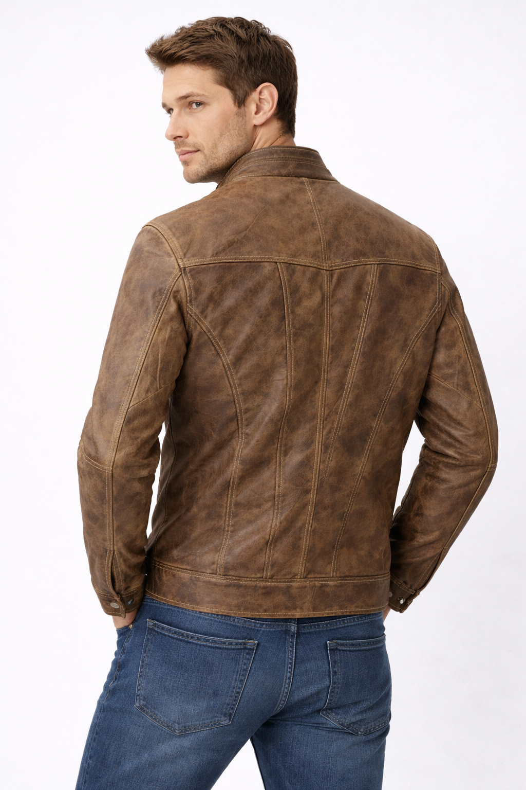 Vintage Brown Distressed Jacket – Slim Fit