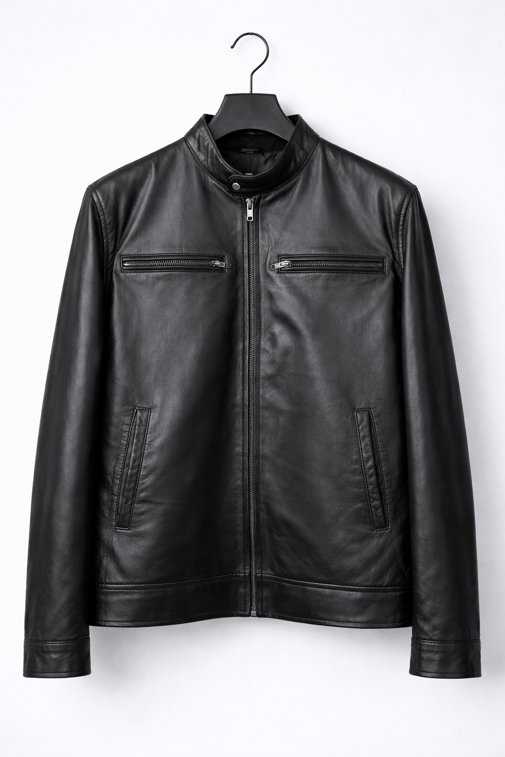 Classic Black Racer Jacket – Slim Fit