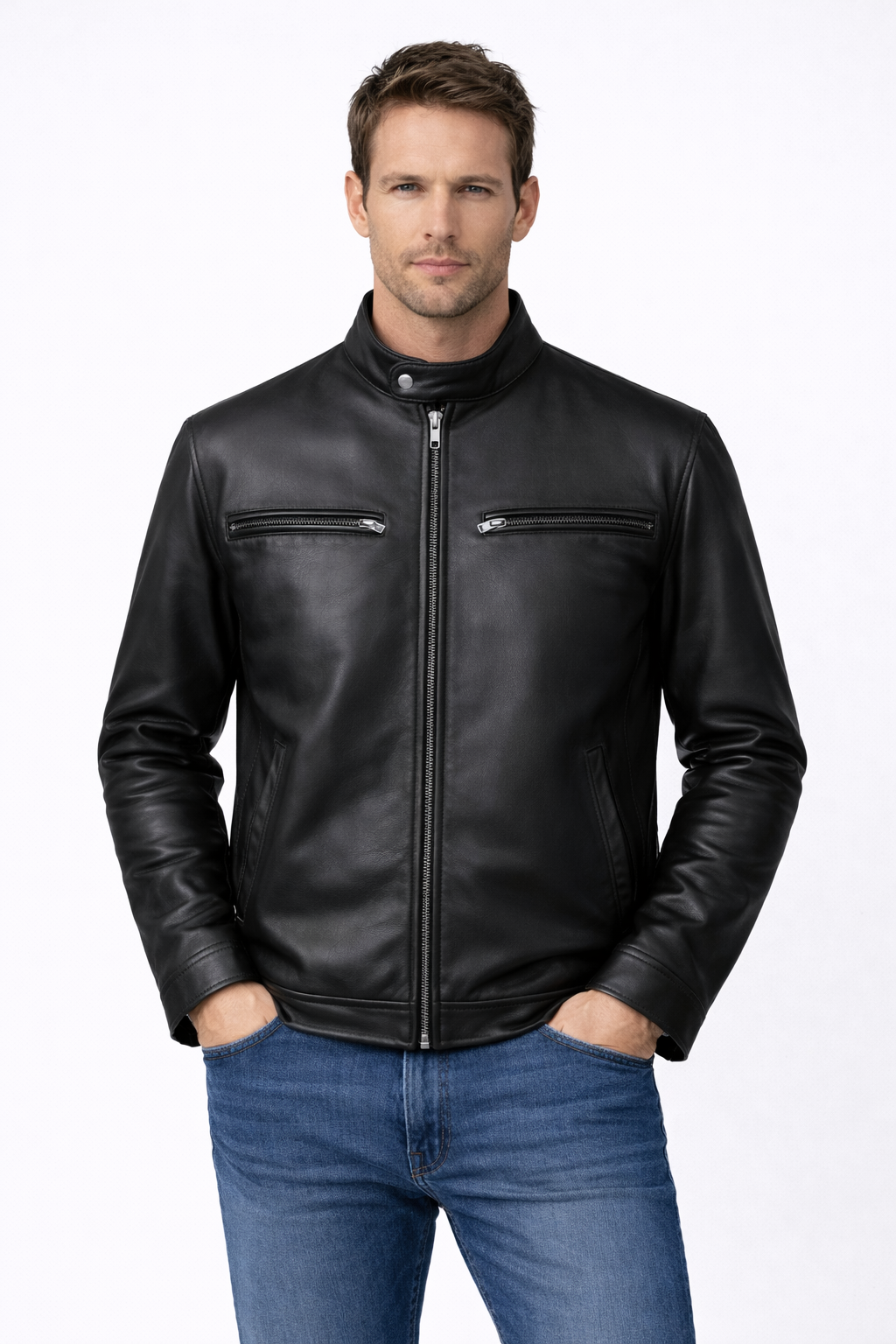 Classic Black Racer Jacket – Slim Fit