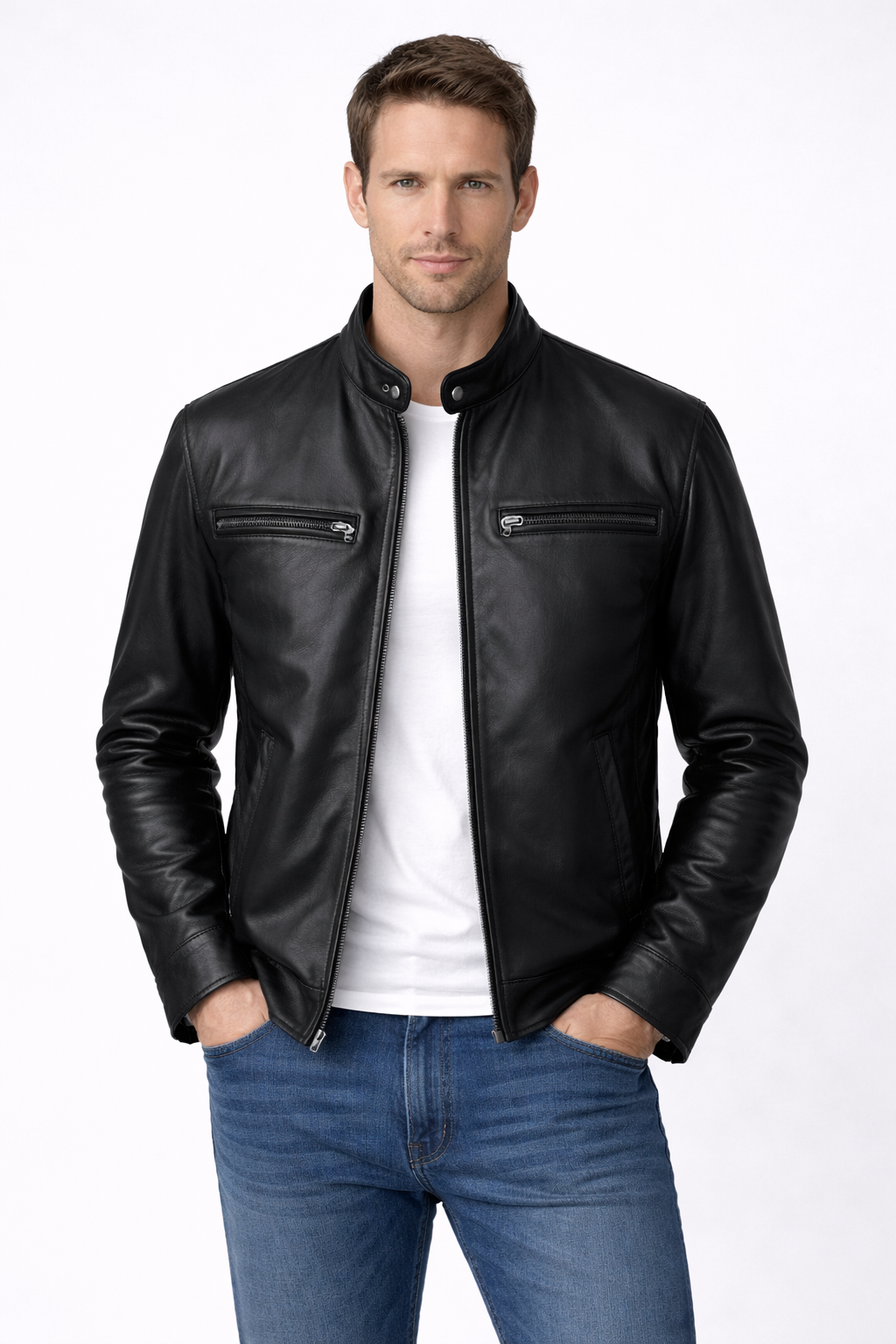 Classic Black Racer Jacket – Slim Fit