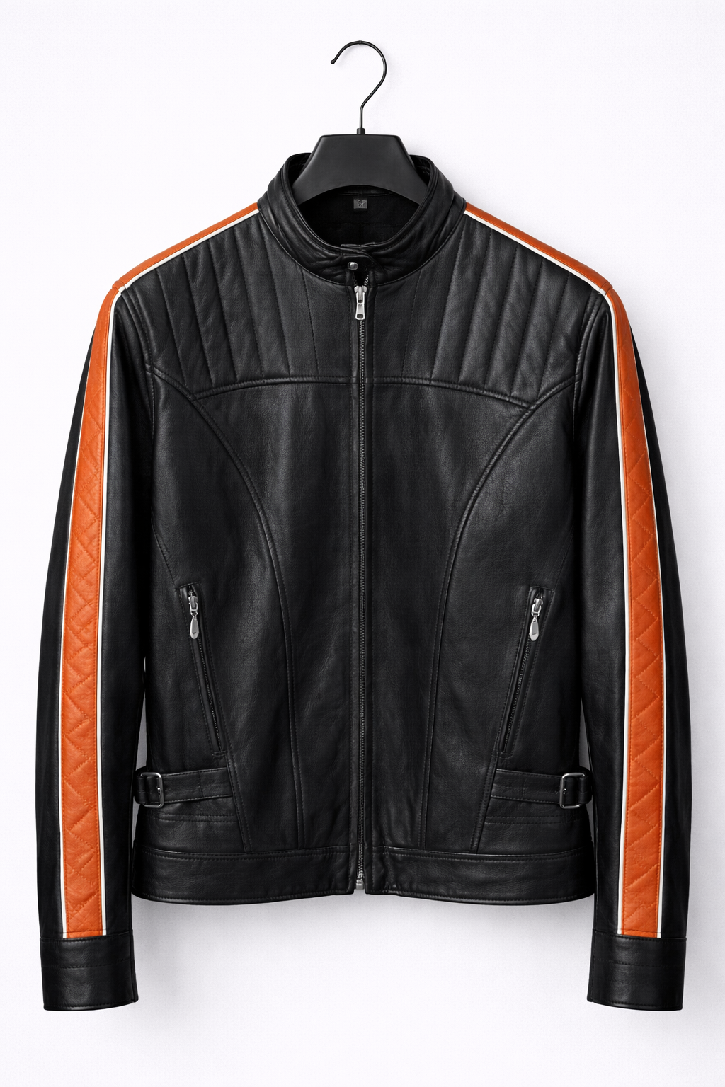 Black Racer Jacket with Orange Stripe – Premium Slim Fit