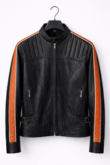 Black Racer Jacket with Orange Stripe – Premium Slim Fit