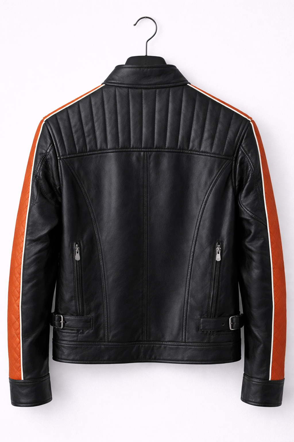 Black Racer Jacket with Orange Stripe – Premium Slim Fit