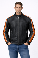 Black Racer Jacket with Orange Stripe – Premium Slim Fit