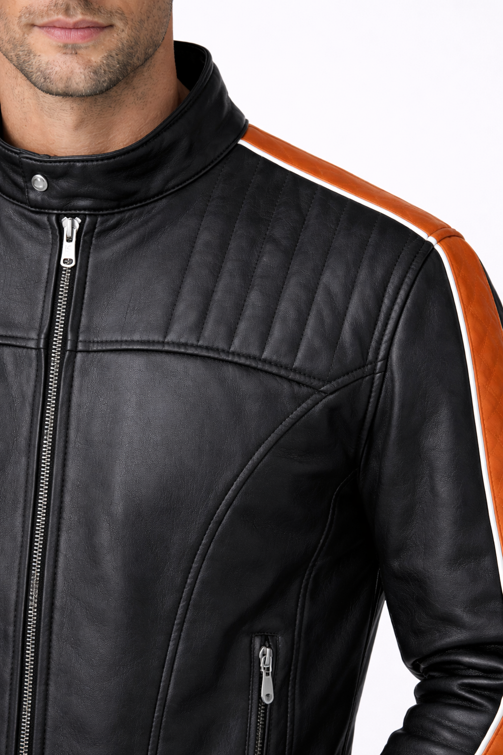 Black Racer Jacket with Orange Stripe – Premium Slim Fit