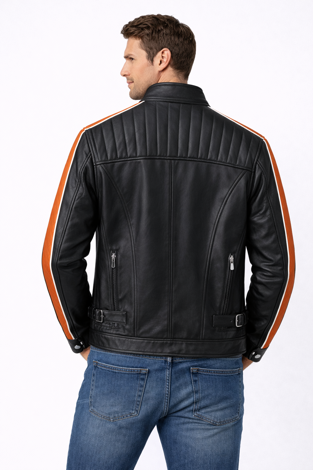 Black Racer Jacket with Orange Stripe – Premium Slim Fit