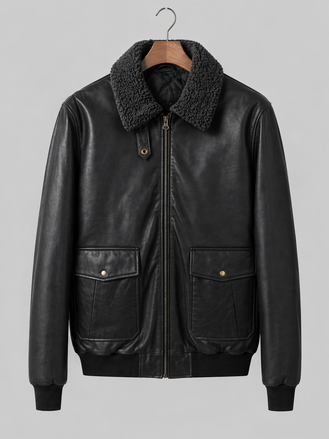 Black Bomber Jacket – Shearling Collar Edition