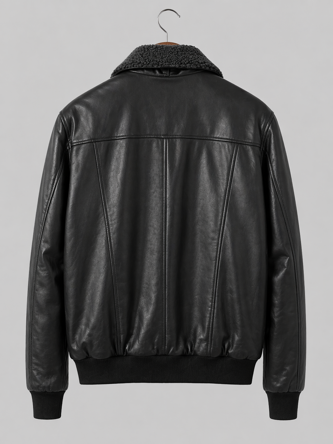 Black Bomber Jacket – Shearling Collar Edition