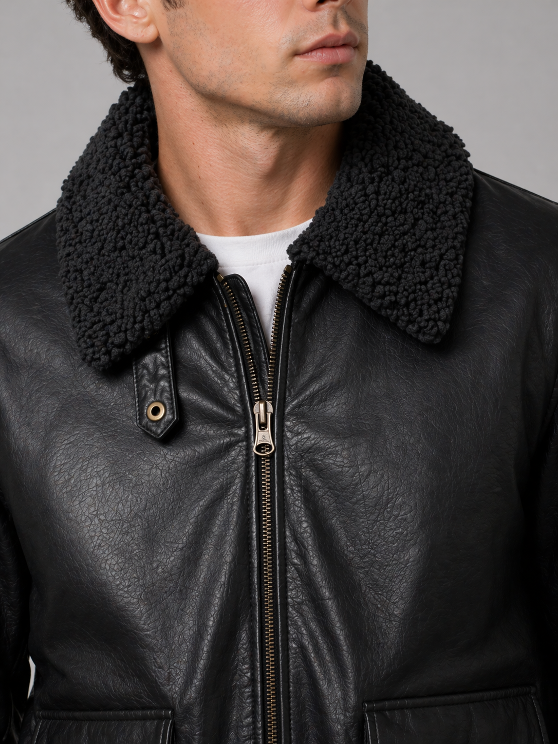 Black Bomber Jacket – Shearling Collar Edition