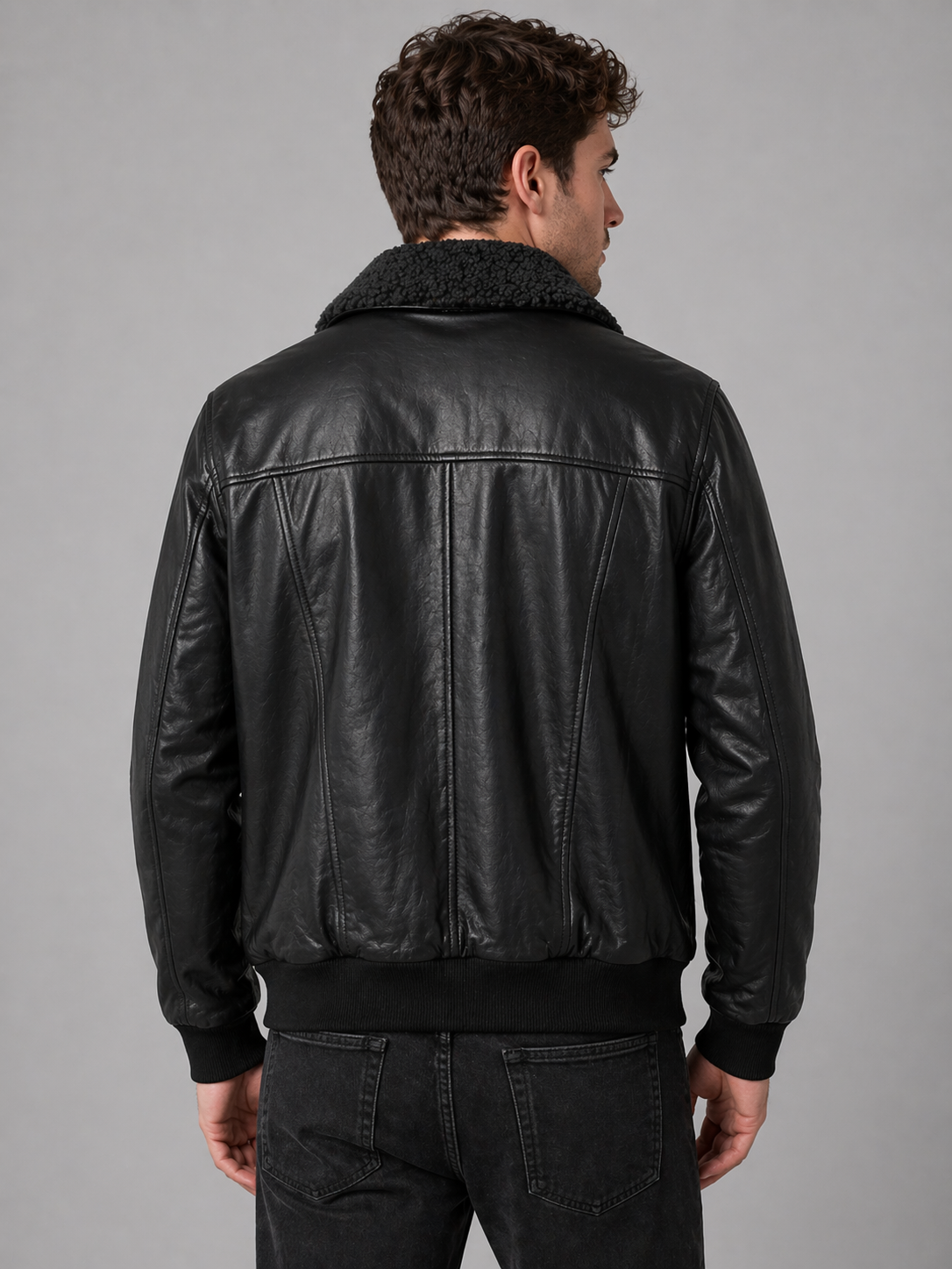 Black Bomber Jacket – Shearling Collar Edition