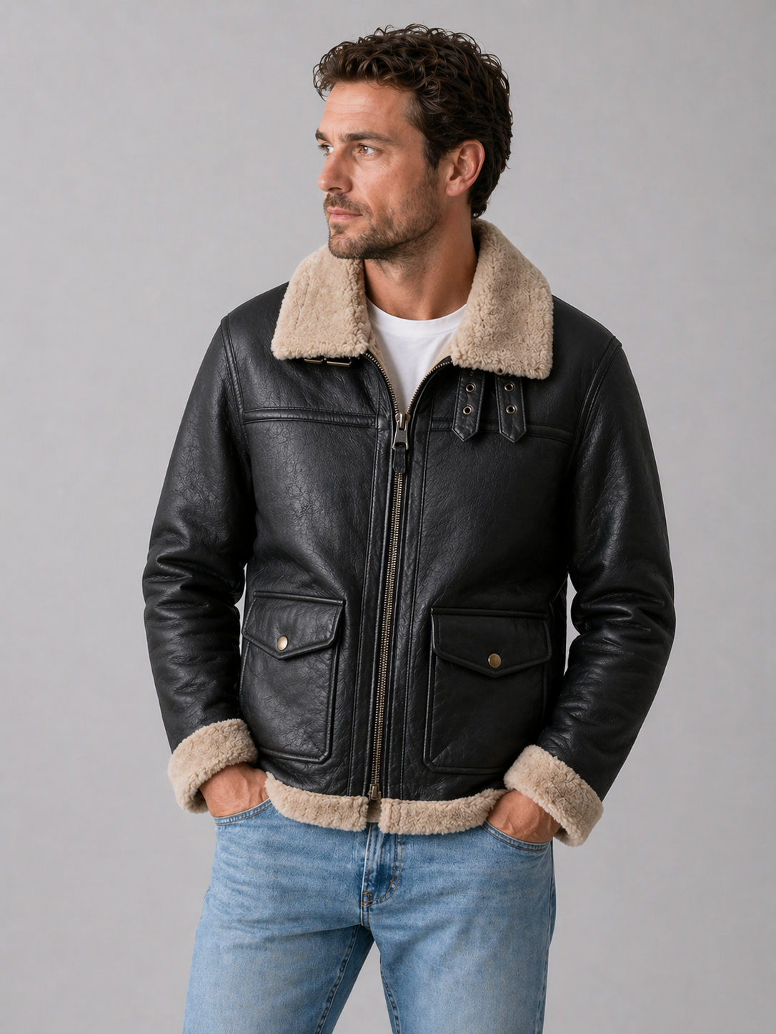 Noir Shearling Collar Jacket