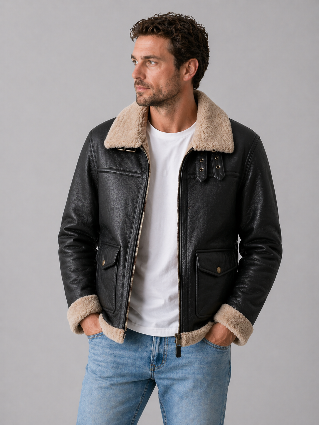 Noir Shearling Collar Jacket