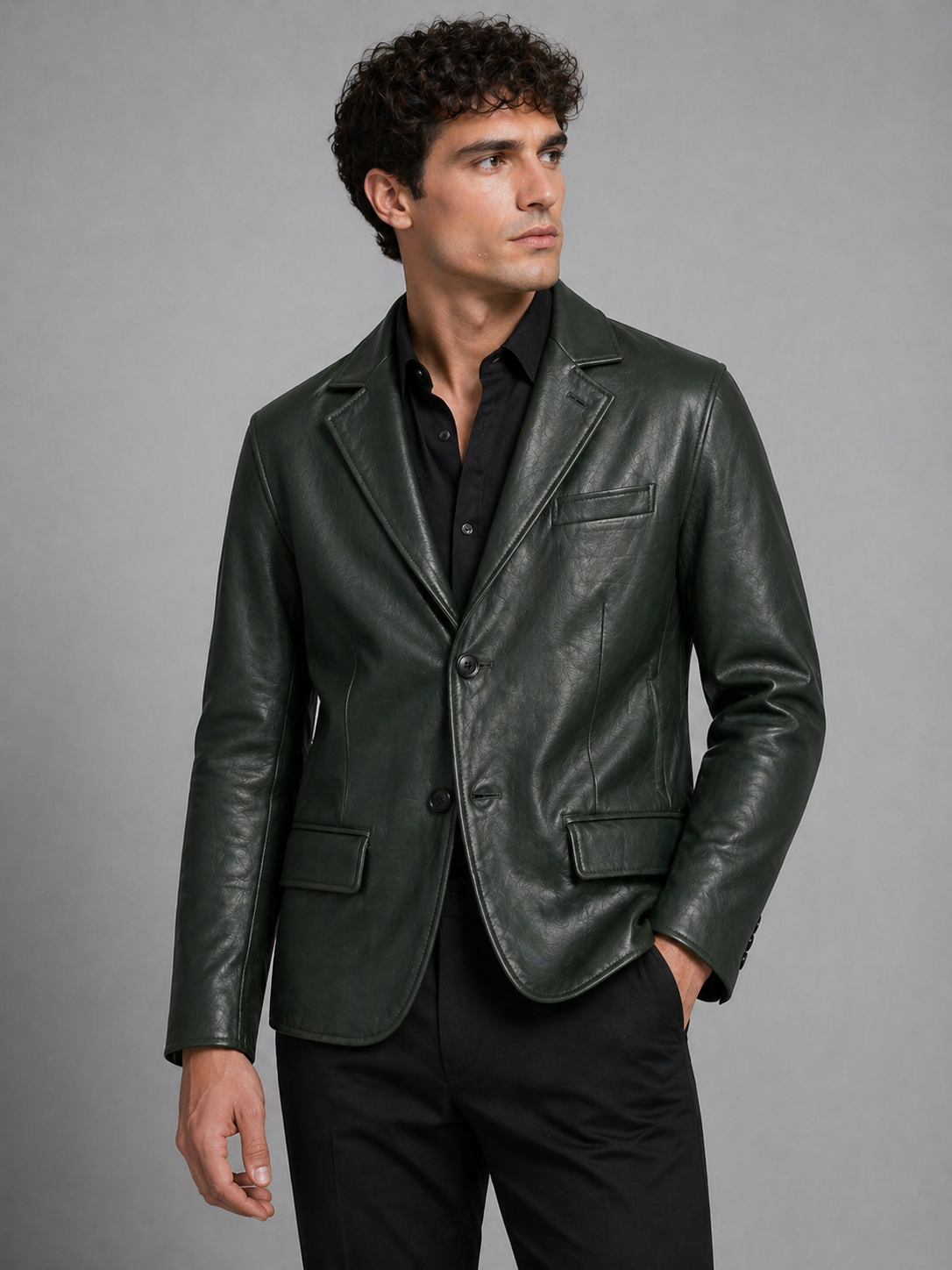 Midnight Olive Leather Blazer