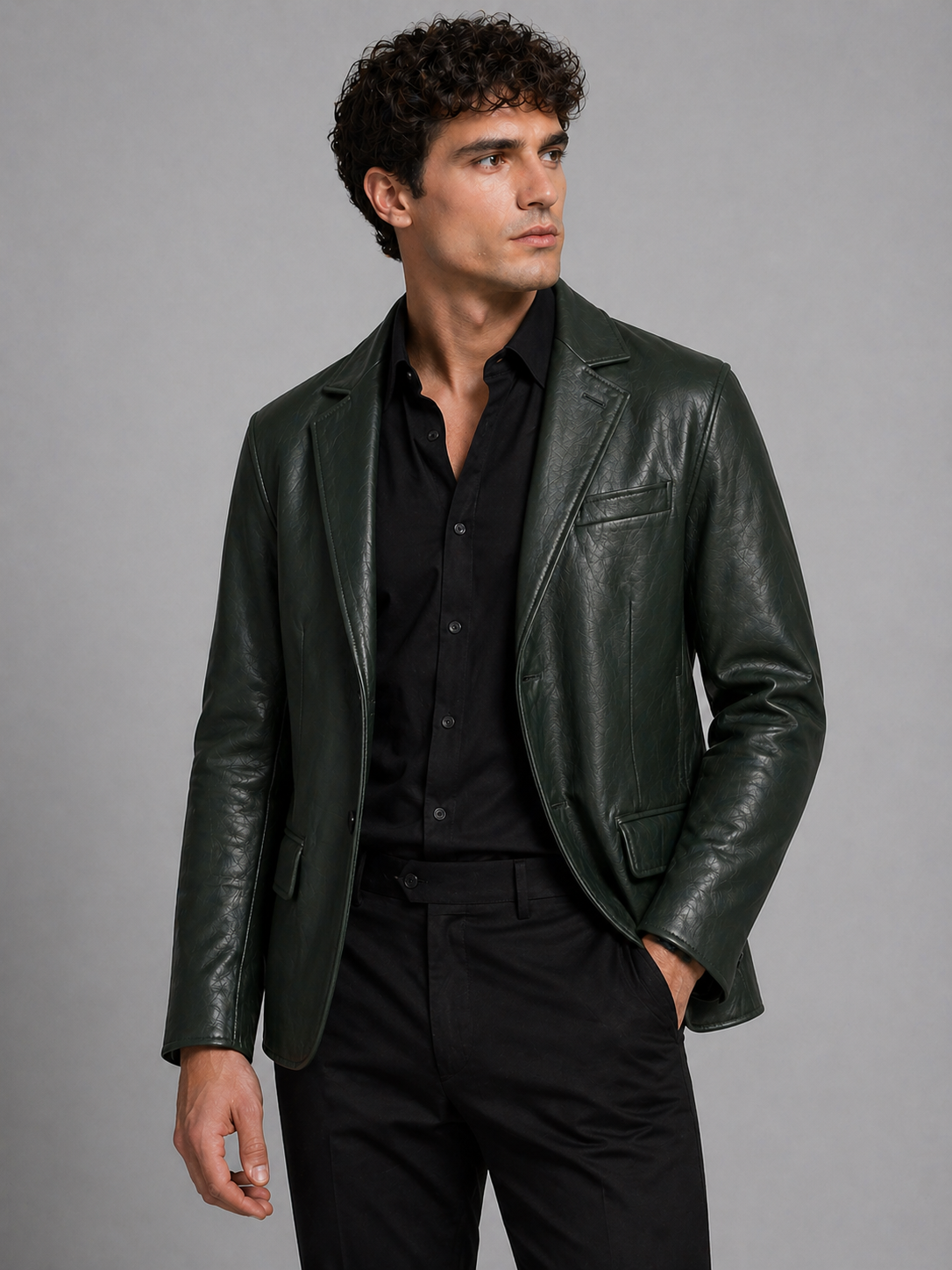 Midnight Olive Leather Blazer