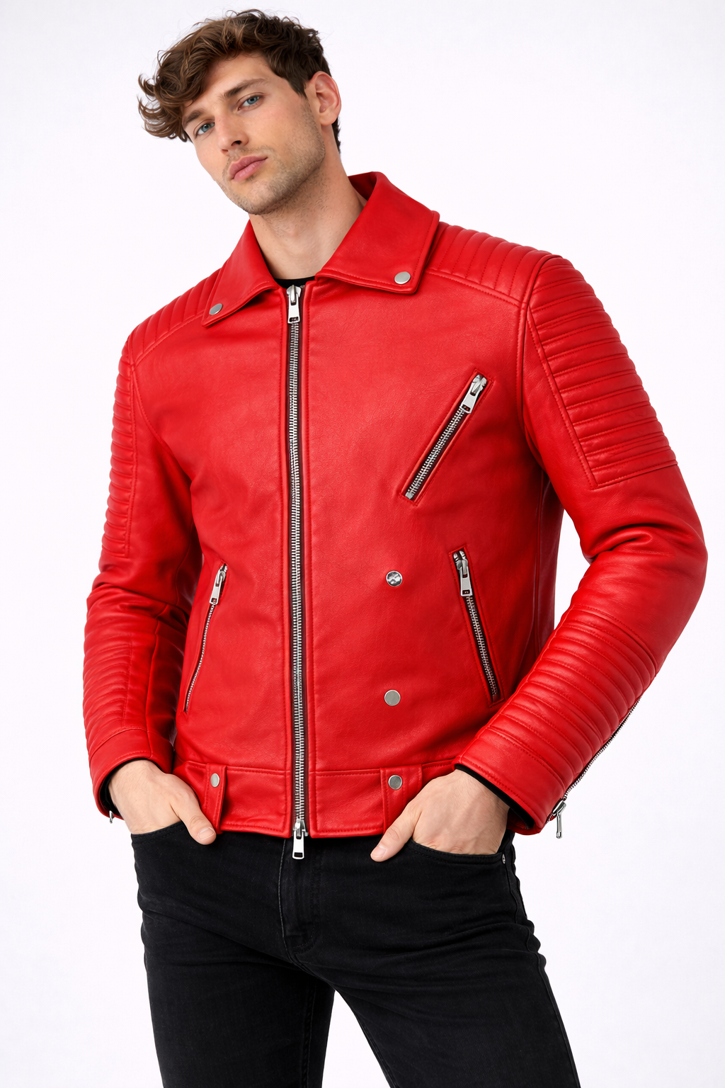 Crimson Edge Biker Jacket