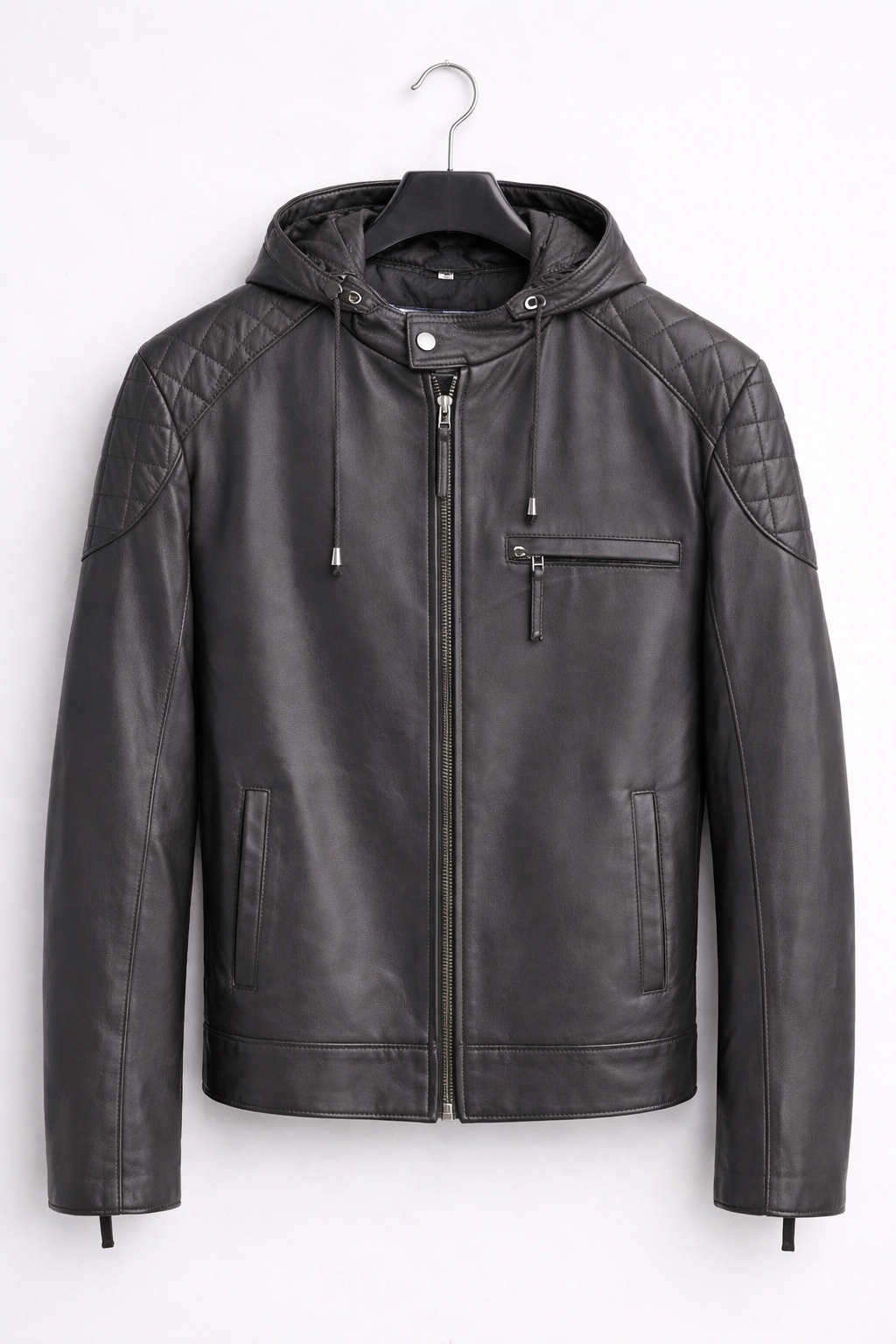UrbanEdge Hooded Leather Jacket