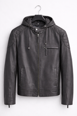 UrbanEdge Hooded Leather Jacket