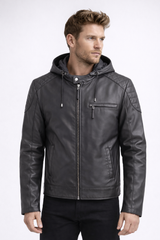 UrbanEdge Hooded Leather Jacket