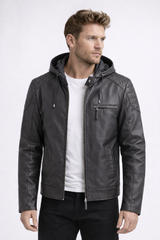 UrbanEdge Hooded Leather Jacket