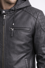 UrbanEdge Hooded Leather Jacket