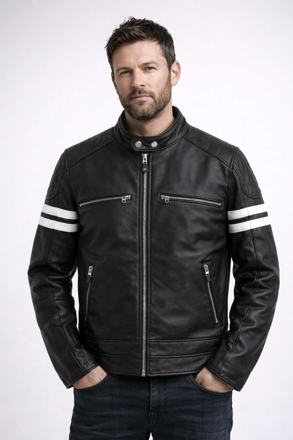 Velocity Twin Stripe Leather Jacket