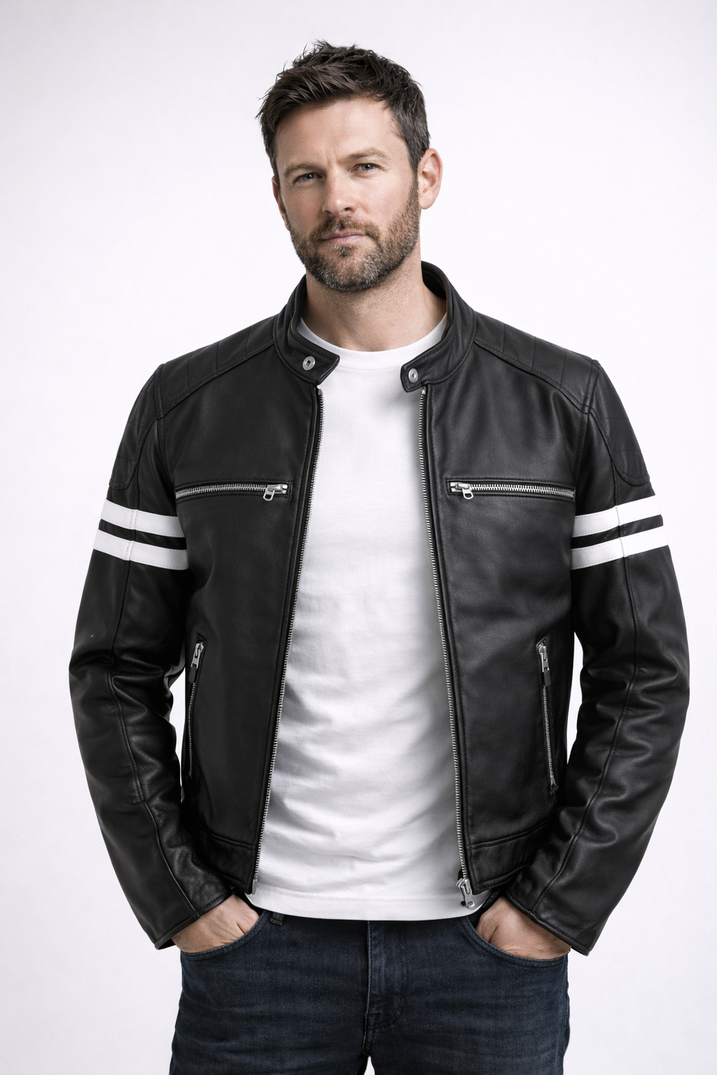 Velocity Twin Stripe Leather Jacket