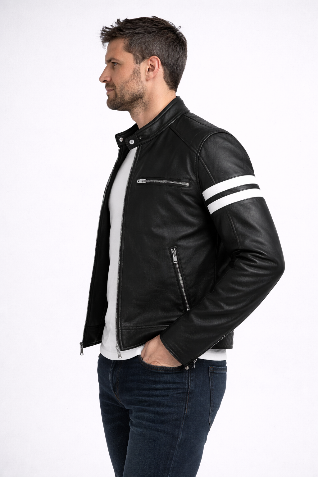 Velocity Twin Stripe Leather Jacket
