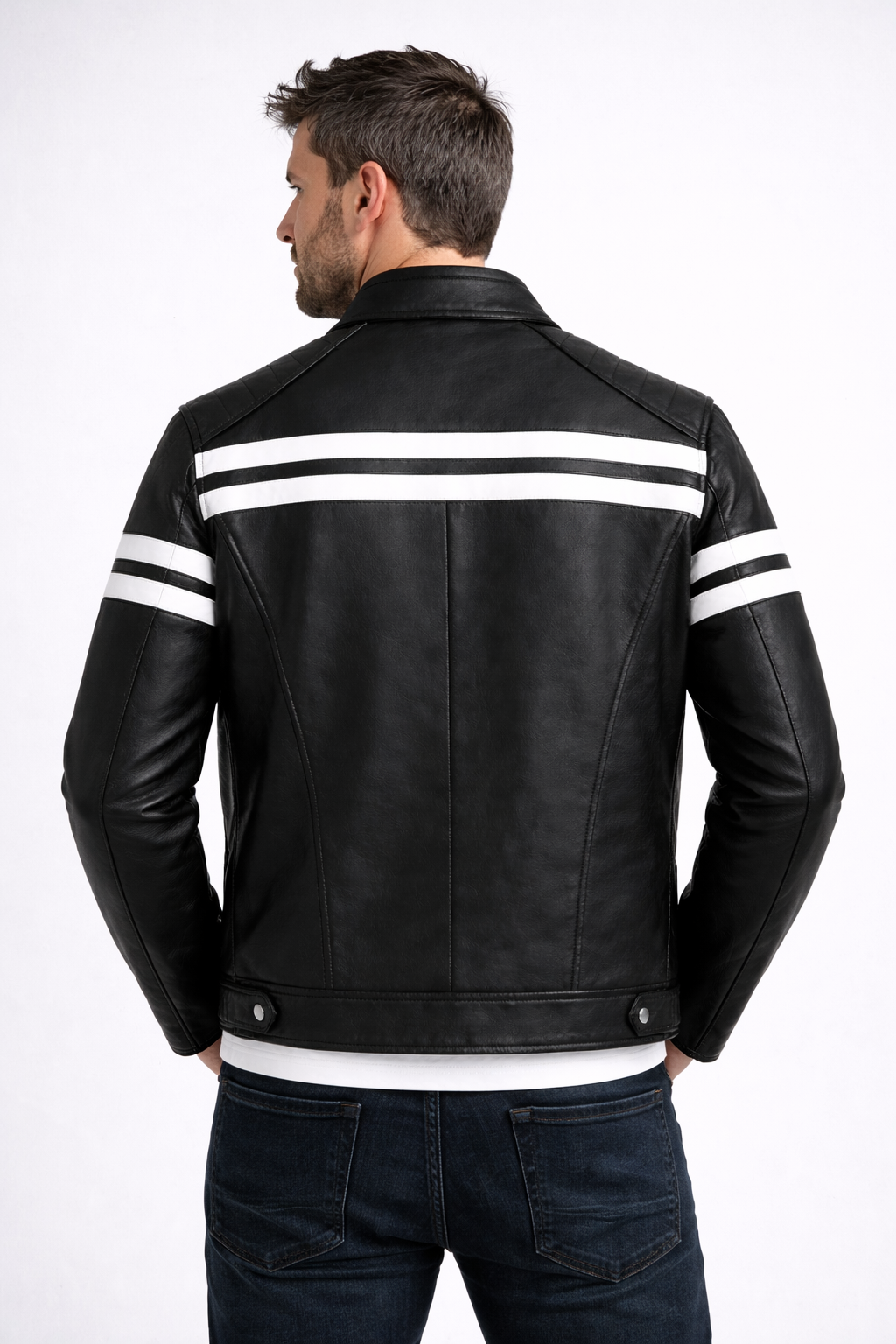 Velocity Twin Stripe Leather Jacket