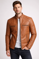 Ridge Tan Moto Leather Jacket
