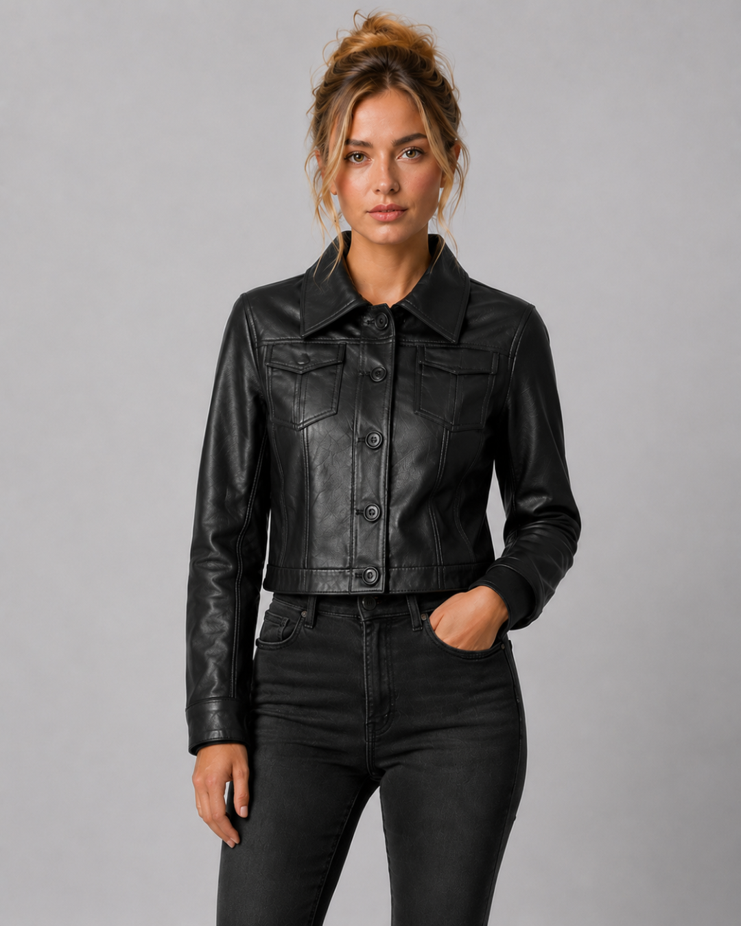 Harper Cropped Leather Jacket